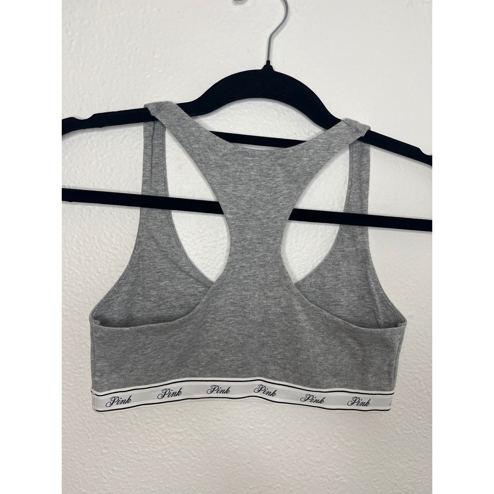 Pink Victoria's Secret Racerback Sports Bra Unlined Gray Size Small - Picture 2 of 3